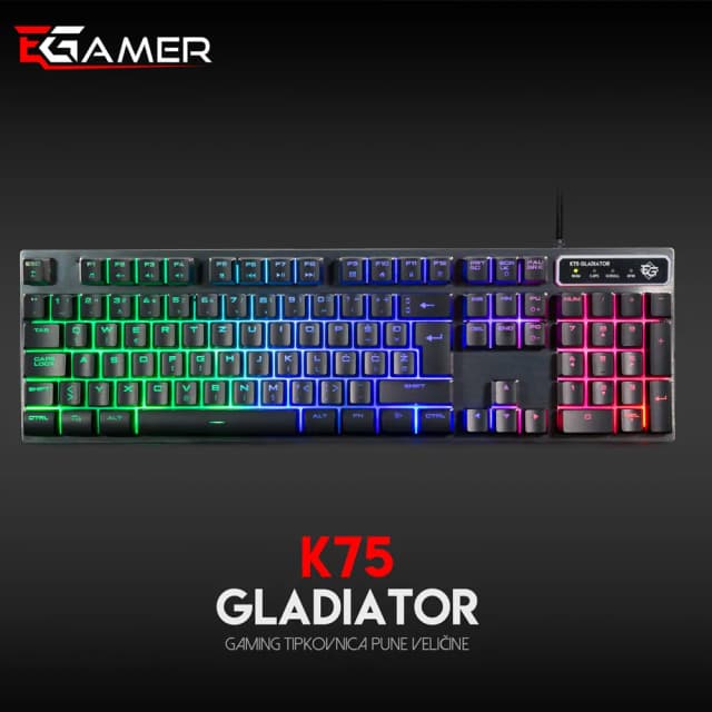 EGAMER GLADIATOR K75 mehanička gaming tipkovnica s 25‑key anti‑ghosting podrškom, istaknuti dizajn i izdržljiva izrada…